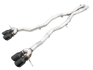 BMW M3 Performance Exhaust - AWE Tuning - Track Edition Cat-Back with quad 4.5-inch double-walled slash-cut tips; dual 3-inch configuration with X-pipe; valve simulators included - Diamond Black - `21-`27